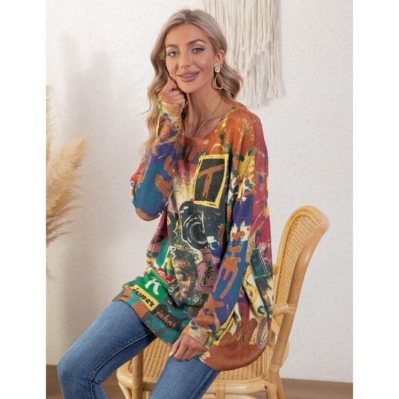 Women Christmas Sweater Graphic Print Oversized Pullover Picture 102 Loose Top - Picture 5 of 6